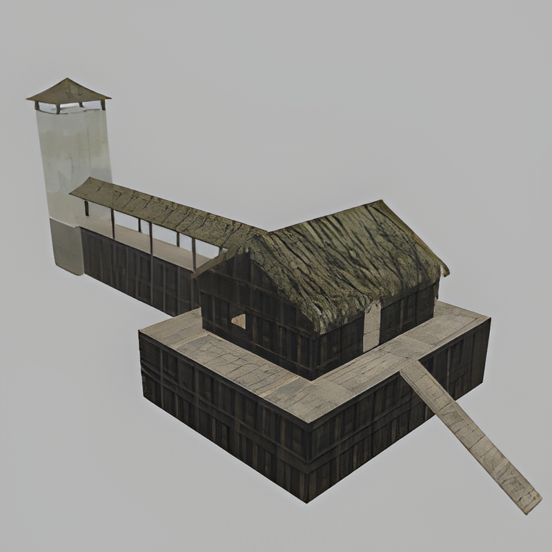 Wooden Hut #1 w/ Walkway and Tower