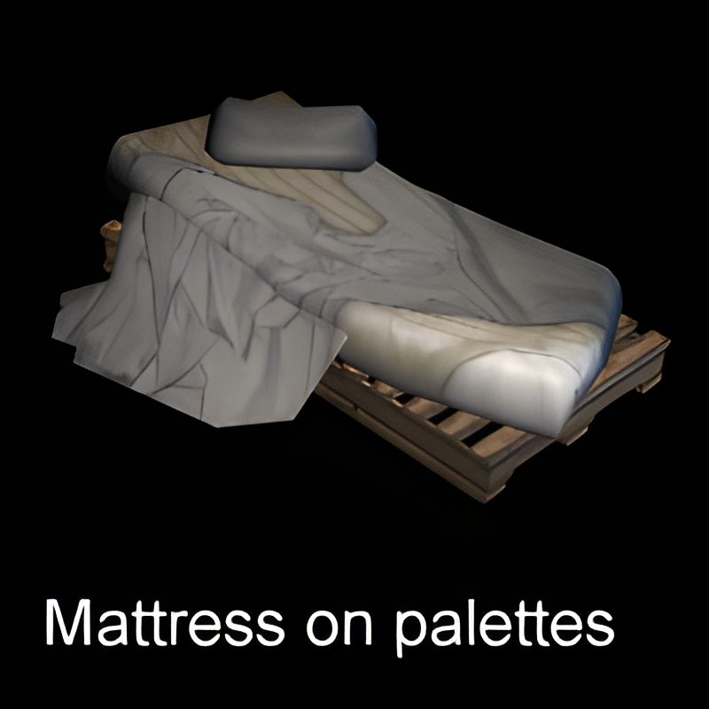 Bed Mattress on Top of Wooden Palettes & Cinder Blocks