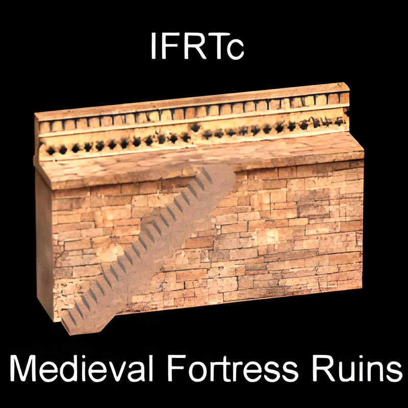 Medieval Fortress Straight Wall Section w/ Stairs