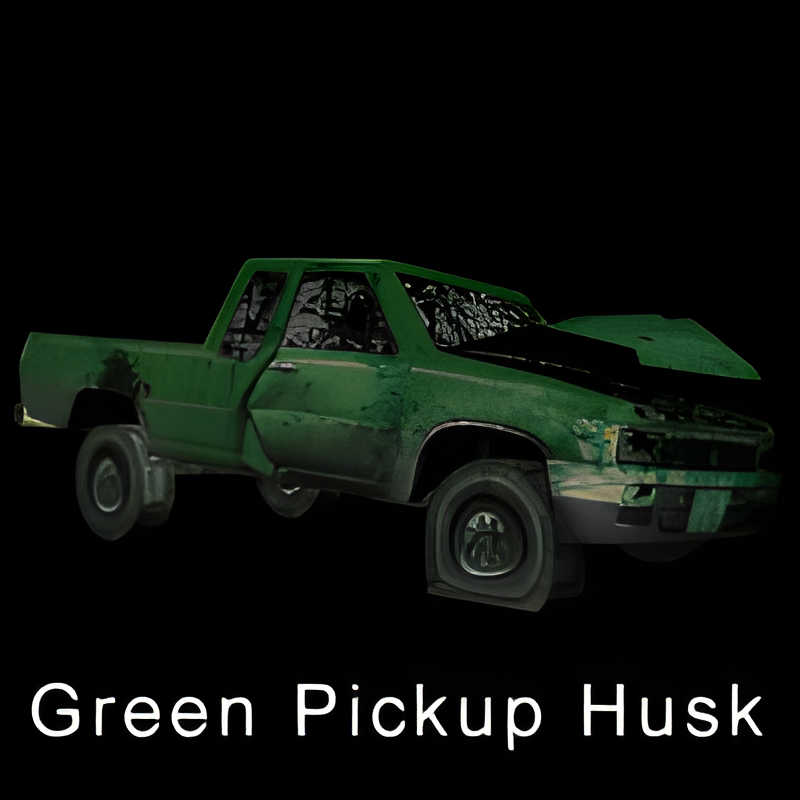 Bombed-Out Green Pickup Truck