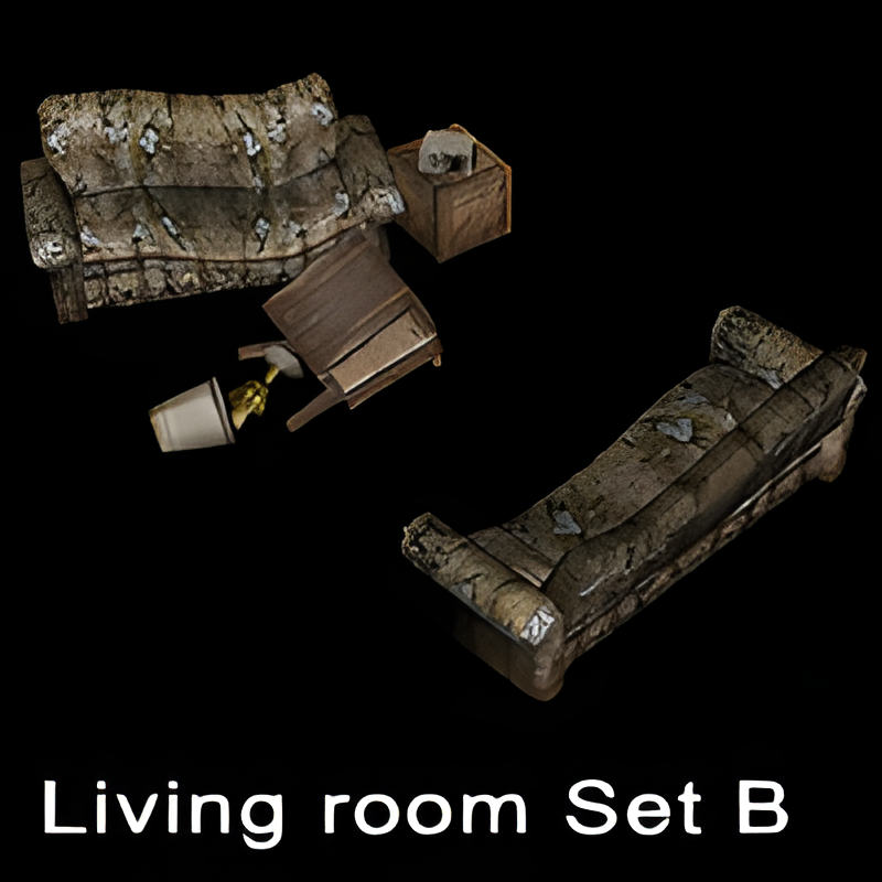 Two Couches w/ Broken End Table and Lamp