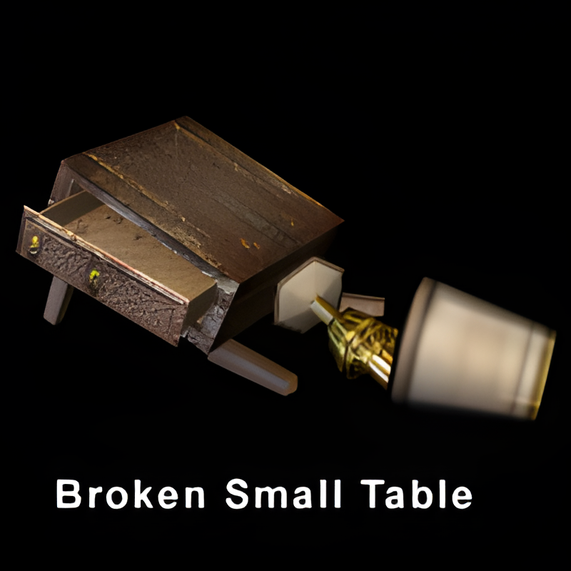 Broken end table w/ lamp on top